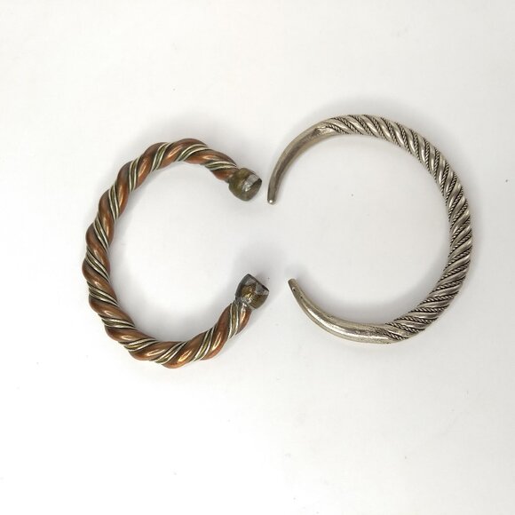 Metal Twist Cuff Bracelets Silver Bronze Classic Unisex Minimalist Set 2 Modern - Picture 7 of 7